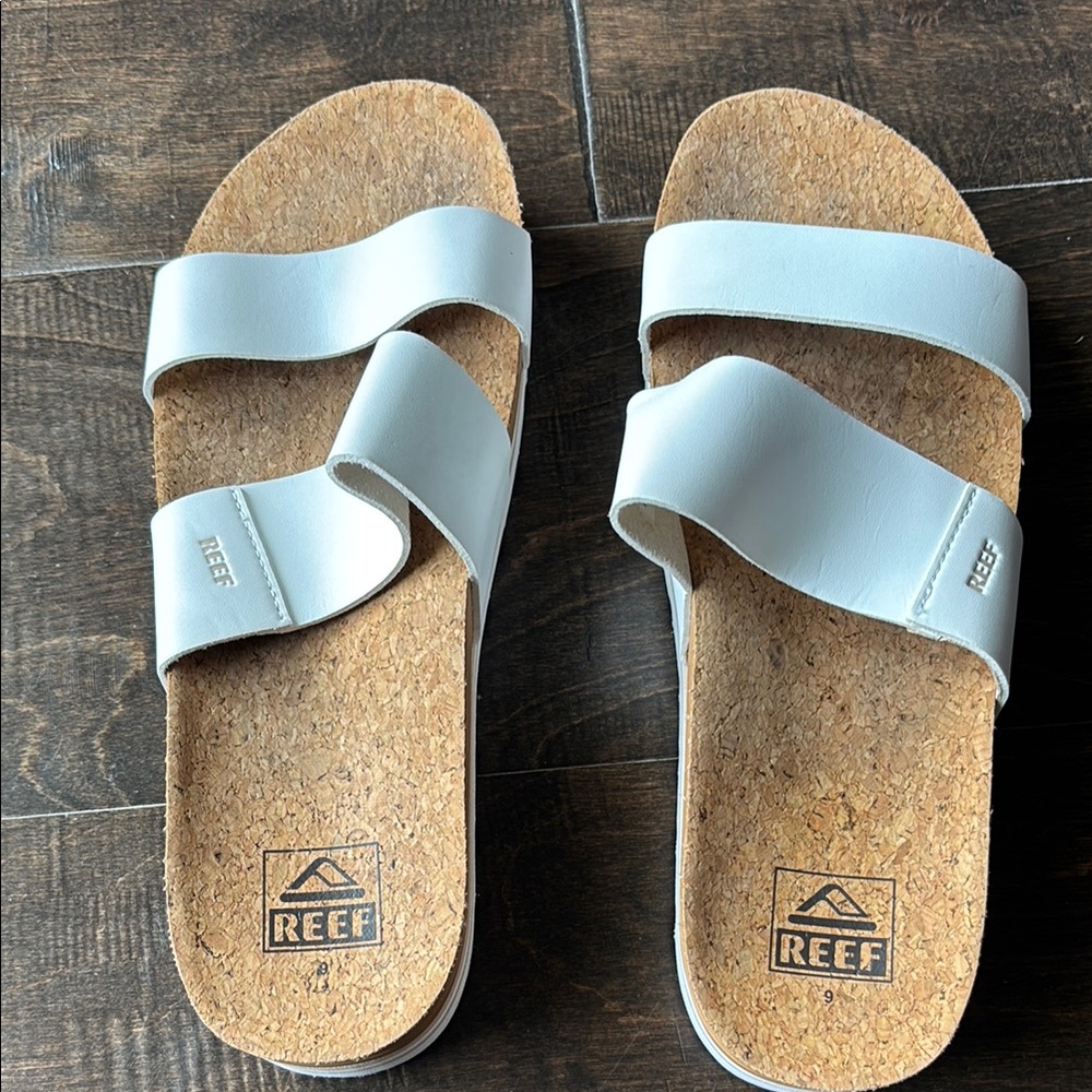 Reef White Sandals with Cork Sole